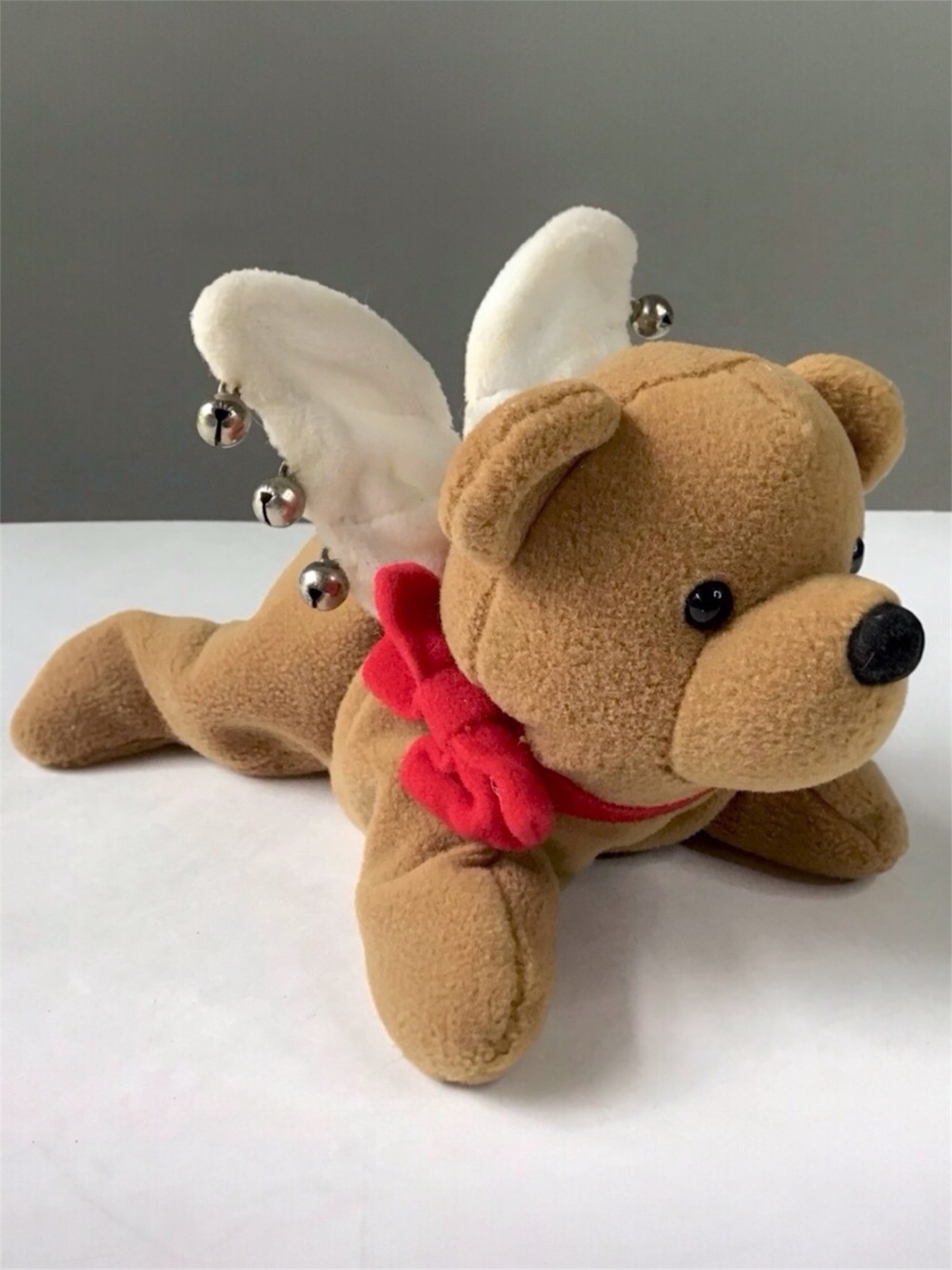 Vintage Angel Bear Plush 7” Stuffed Animal Wings Christmas Jingle Bells Weighted